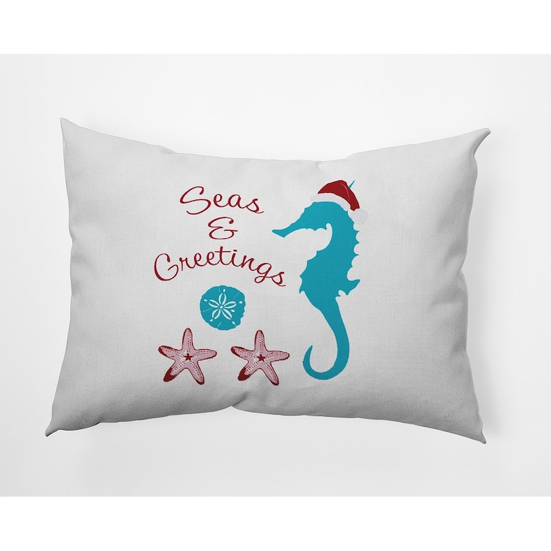 Seas and Greetings Beachy Christmas Indoor/Outdoor Throw Pillow - 14" x 20" - Turquoise