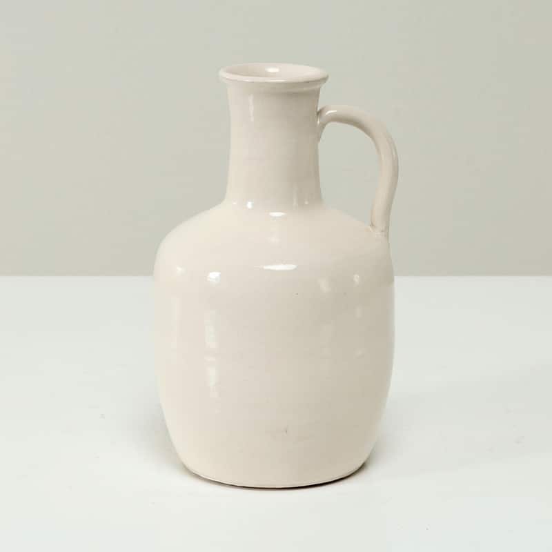 Approx. 10" H Off White Ceramic Bottle Vase with One Decorative Handle