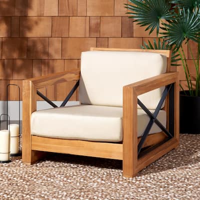 SAFAVIEH Couture Dorthy Beige Teak Outdoor Patio Chair - 32" W x 37" D x 29" H - 32W x 37D x 29H