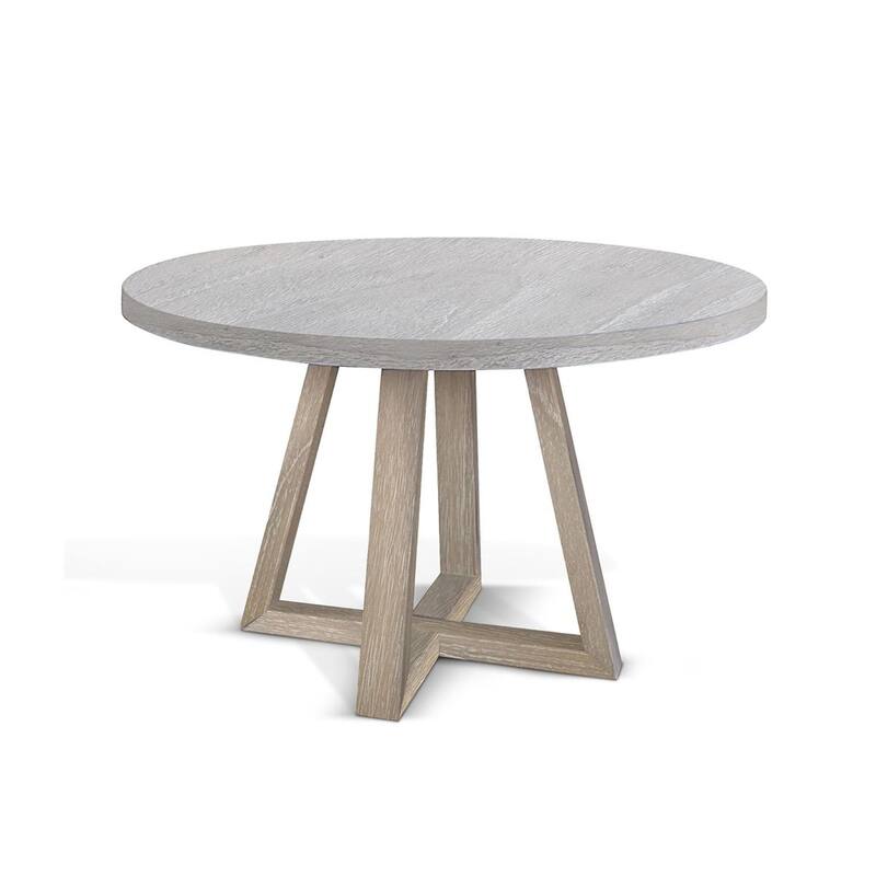 Dilly Dining Table, 60 Inch Round, Pedestal Base, Wheat Light Gray Wood - Light Gray, Natural Wheat Gray