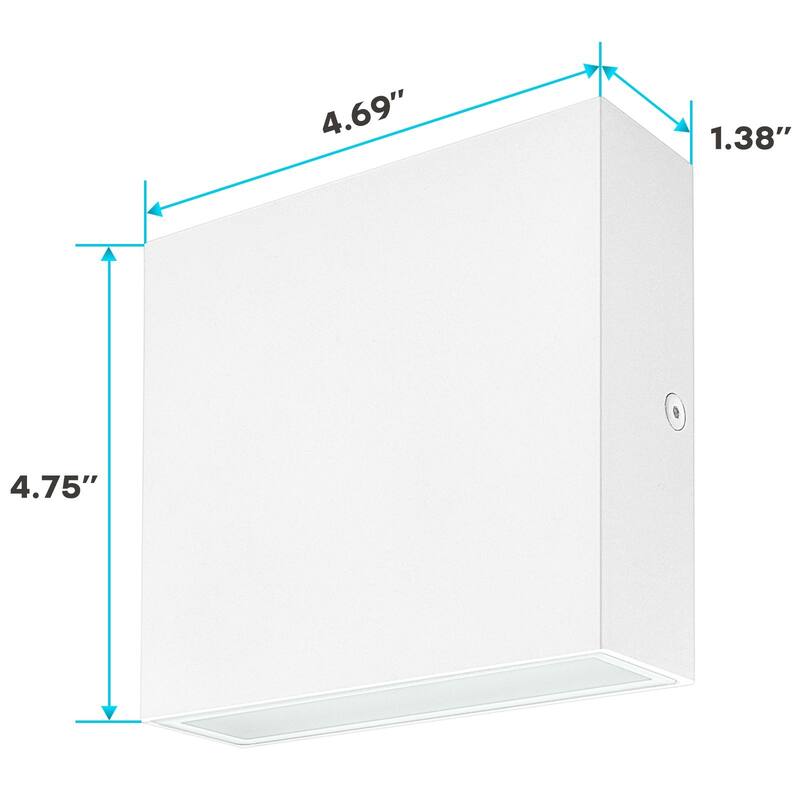 Luxrite Square LED Up and Down Wall Sconces Set of 2, Metal, 5CCT 2700K-5000K, 15W, 1000LM, IP65 Waterproof, ETL - White