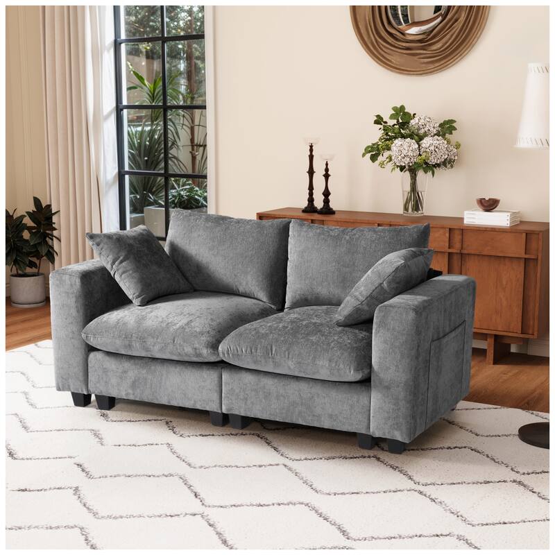 Lucca Chenille Upholstered Modular Loveseat with USB Port