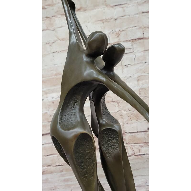 Dancing Couple Romantic Bronze Modernist Sculpture Statue On Marble Base Signed