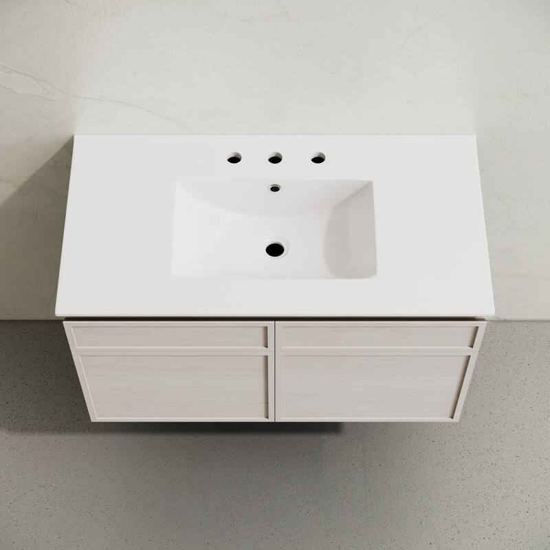 St. Tropez 36" Wall-Mounted Bathroom Vanity In White Oak With 3-Hole Widespread Sink Top - 36