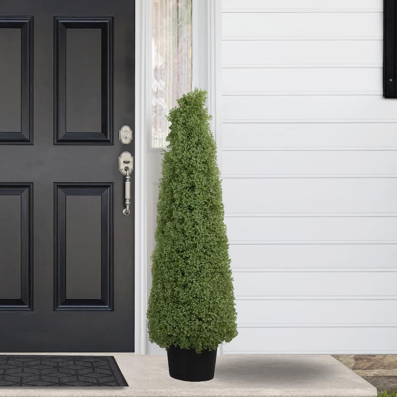 4' Artificial Boxwood Cone Topiary Tree with Round Pot Unlit - 13