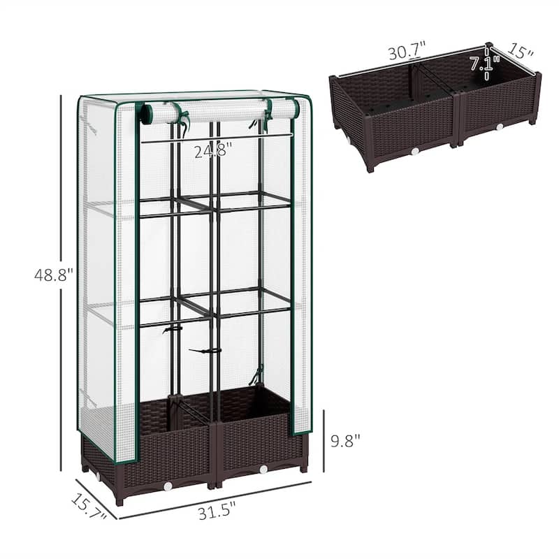 Raised Garden Bed with Plant Cage and Shade Cloth Cover and Open Bottom Planter for Vegetables