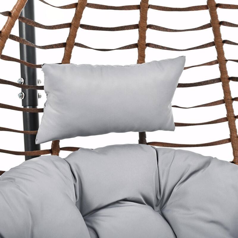 Indoor Outdoor Hanging Hammock Chair with Stand, Foldable Rattan Egg Swing Chair with Cushion & Headrest