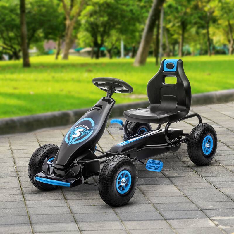 Pedal Go-Kart for Kids with Adjustable Ergonomic Seat, Shock Absorbing Suspension, and Safety Hand Brake, for Ages 5-12