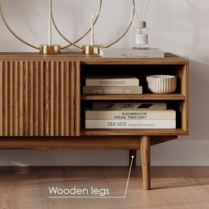 Living Skog Kelly TV Stand Console Fits TV's up to 65 in. with Wood Legs in Mid Century Modern Scandinavian Design