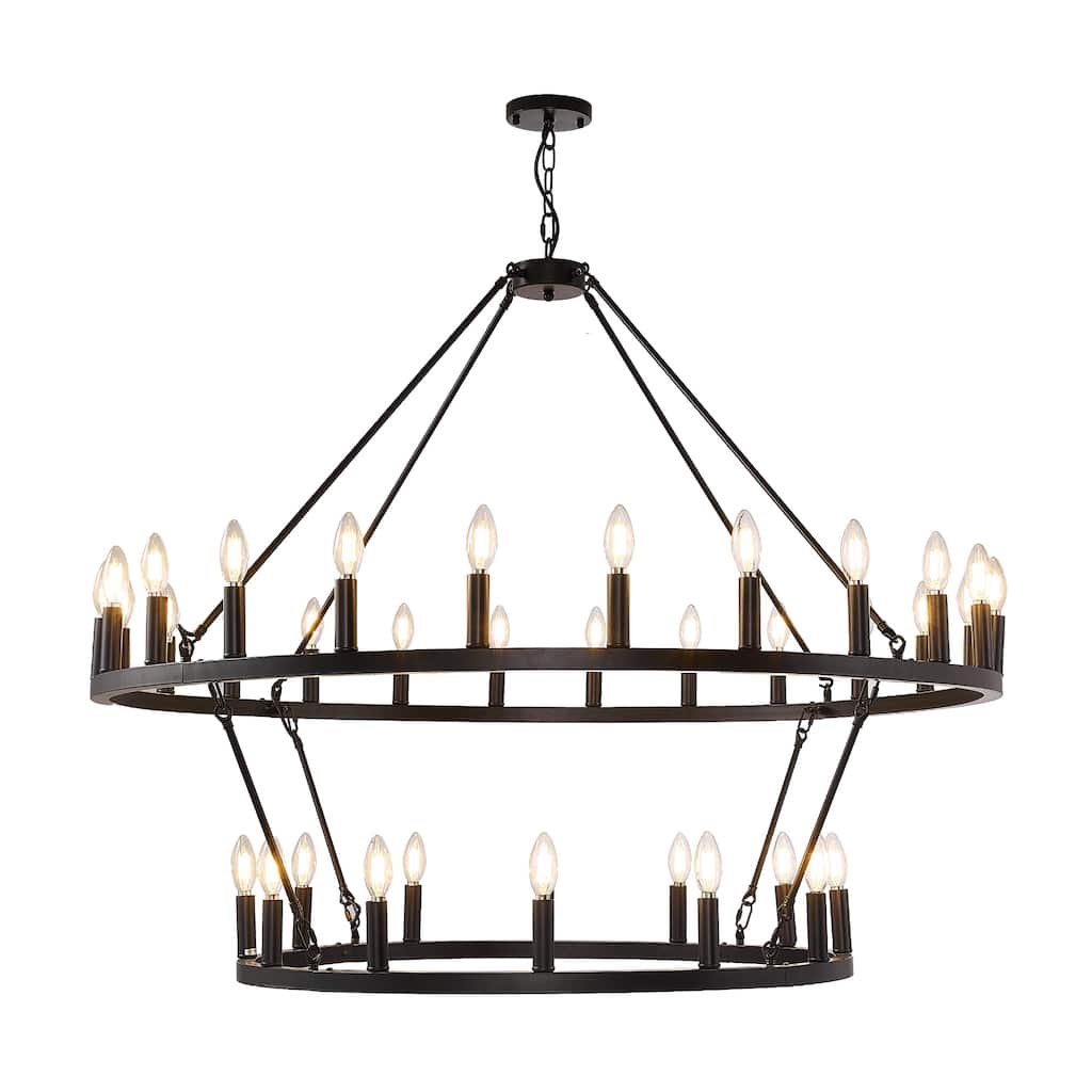 36 - Light Candle Dimmable Two Tiers Wagon Wheel Chandelier