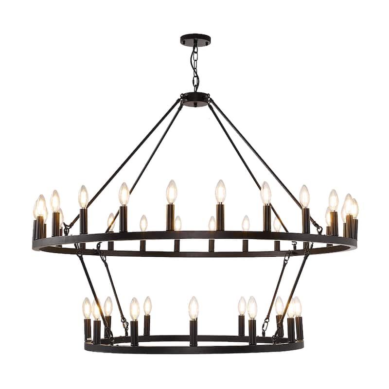 36-light Modern Farmhouse 47In Round Wagon Wheel Chandelier