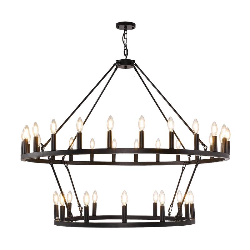 47.2'' 36-Lights Candle Dimmable Two Tiers Wagon Wheel Chandelier Ceiling Pendant Light