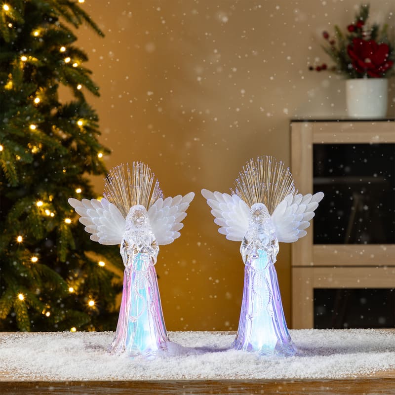 Glitzhome Set of 2 10.75''H Christmas Lighted Acrylic Color Changing Tabletop Angel Figurine