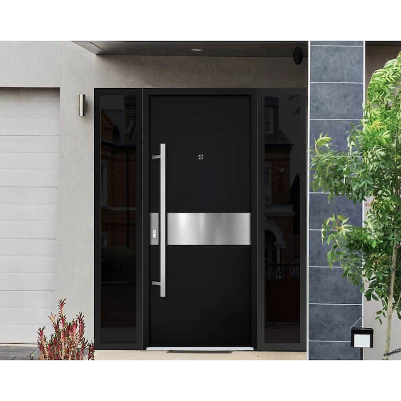 Front Prehung Steel Door 6072 Black Enamel Side and Top Window Sidelite W36+14xH80+16 Lh I Bedroom Door Bathroom Door