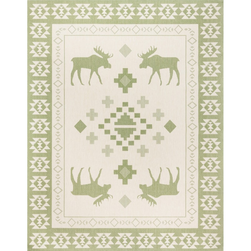 Gertmenian Solterra Modern Casual Lodge Weather Resistant Polypropylene Flatweave Indoor/ Outdoor Area Rug Collection - Timberhall Palm - 8'9"x13'1"