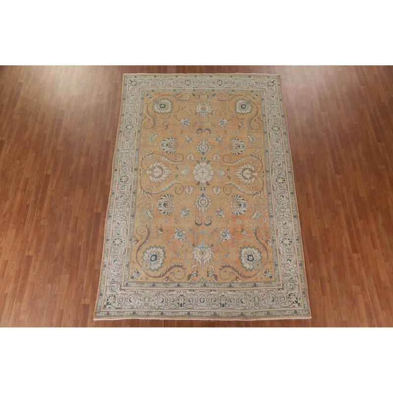 Hand Knotted Oriental 100% Wool Carpet Traditional All-Over Oranges & Rust Tabriz Area Rug - 11' 1'' X 7' 3''
