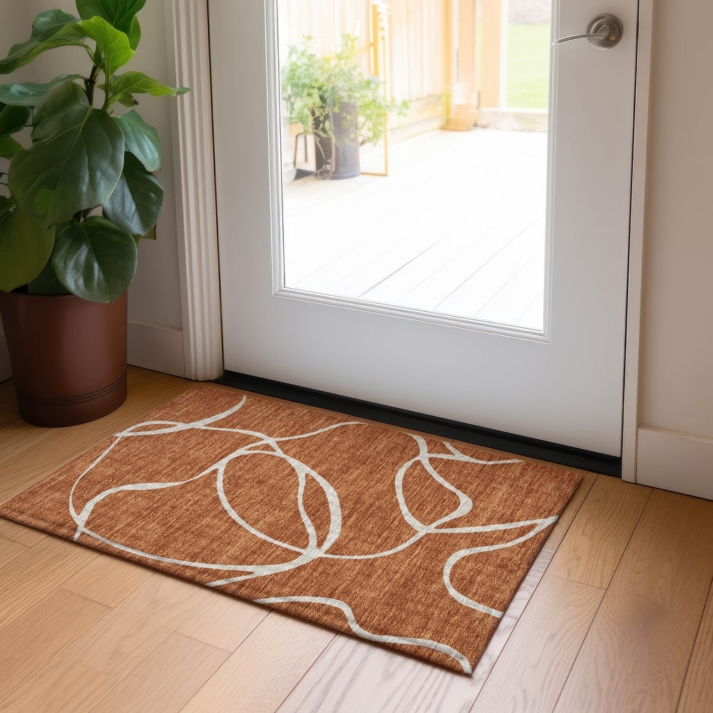 Machine Washable Indoor/ Outdoor Abstract Modern Chantille Rug