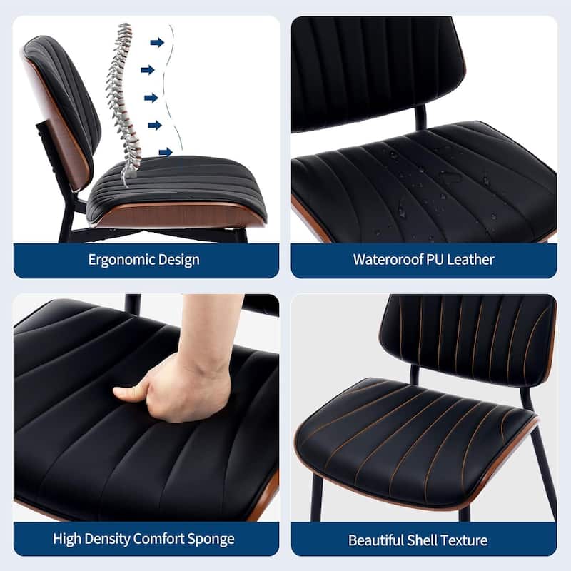 Set of 2 Mid-Century PU Leather Upholstered Kitchen Dining Chairs for Dining Room & Kitchen