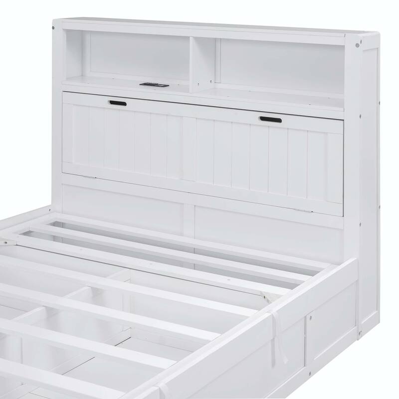 Hydraulic Platform Bed with Storage LED Headboard, Charging Station and 2 Drawers