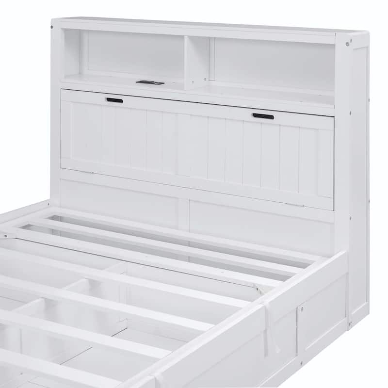 Wood Full Size Hydraulic Platform Bed with Storage LED Headboard