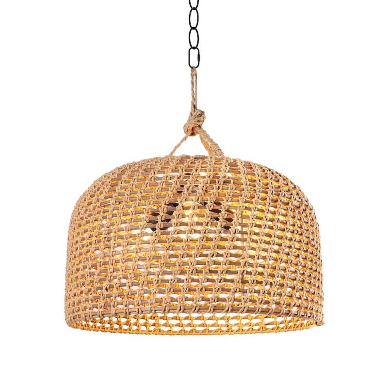 3-Light Hand-Woven Rattan Dome Pendant - 17.72" - Brown