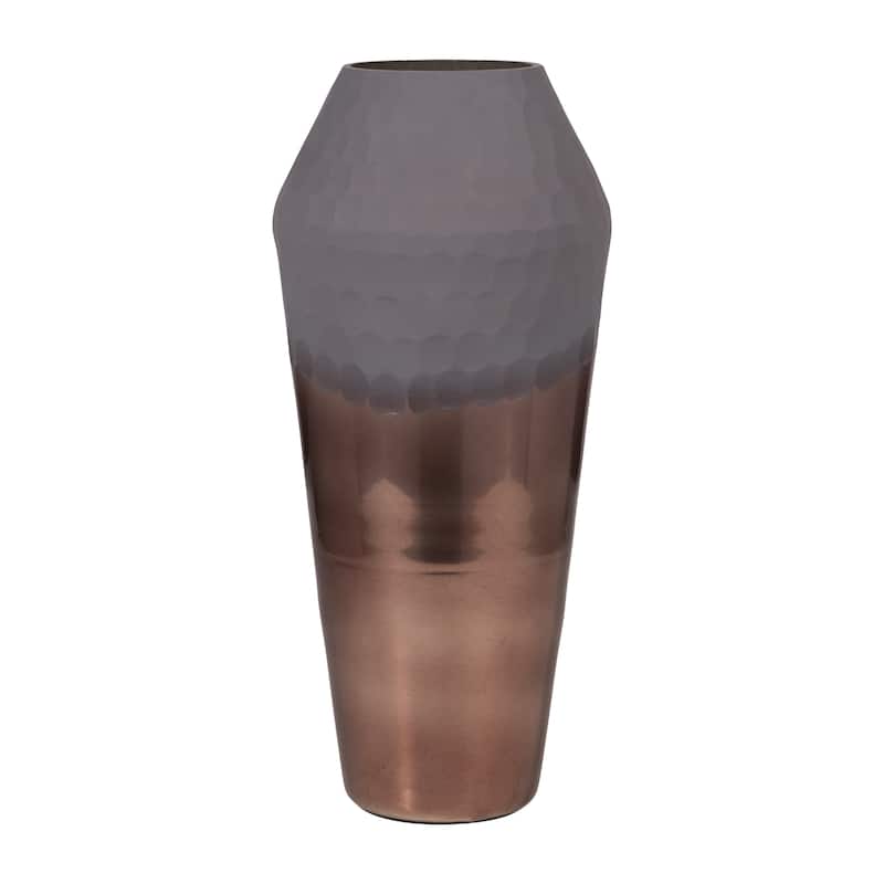 Sagebrook Home Glass Metallic Cylinder Hammered 2Tone Handcut Vase - 8" x 8" x 17"