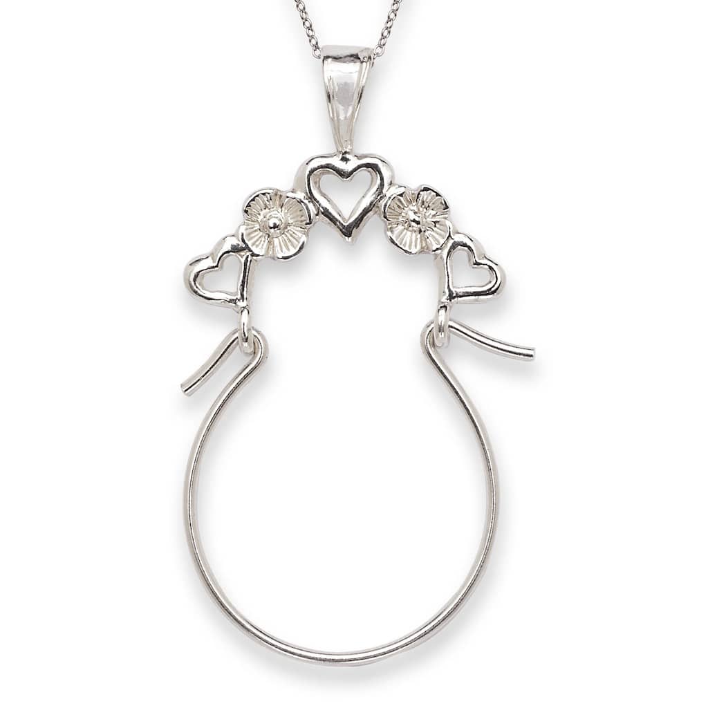Curata Sterling Silver 18" 5 Heart Ring Charm holder Necklace - 20x42mm