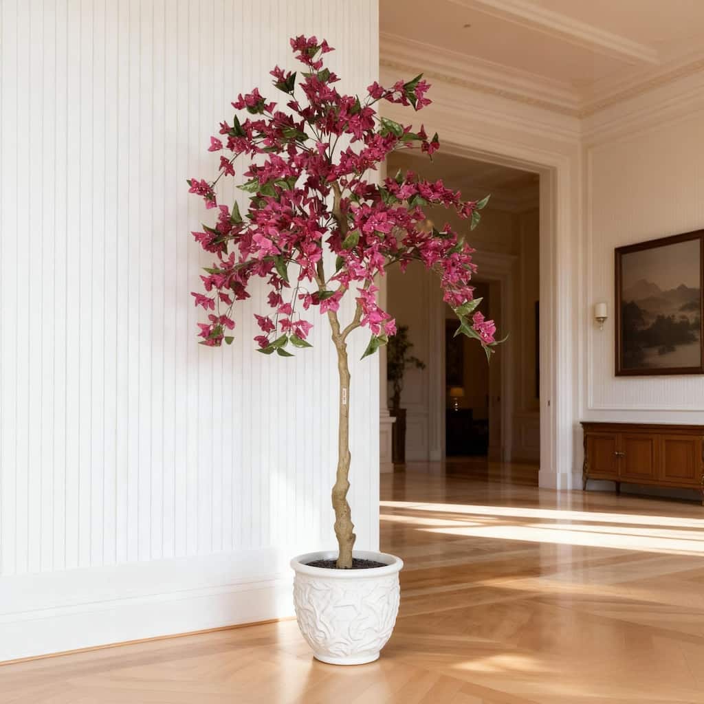6FT Artificial Bougainvillea Tree, Realistic Flowering Fake Plant for Indoor Home Decor, Potted Faux Tree, 1pc/set