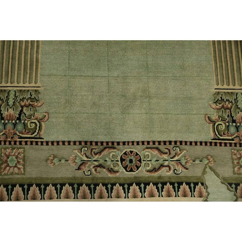 Hand Knotted Oriental 100% Wool Carpet Modern Geometric Green Nepalese Area Rug - 9' 0'' X 6' 0''