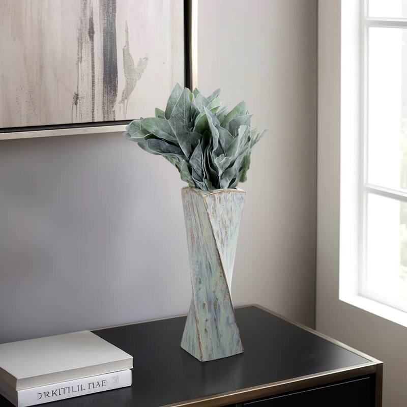 Stoneware Decorative Vase with Elegant Sculpted Design for Table Decor - 4" x 4" x 14"