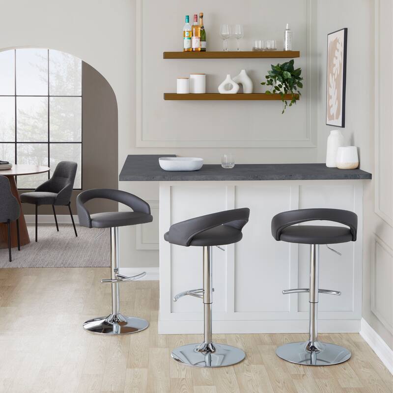 Grotto Upholstered Adjustable Barstool with Chrome Metal - Set Of 3