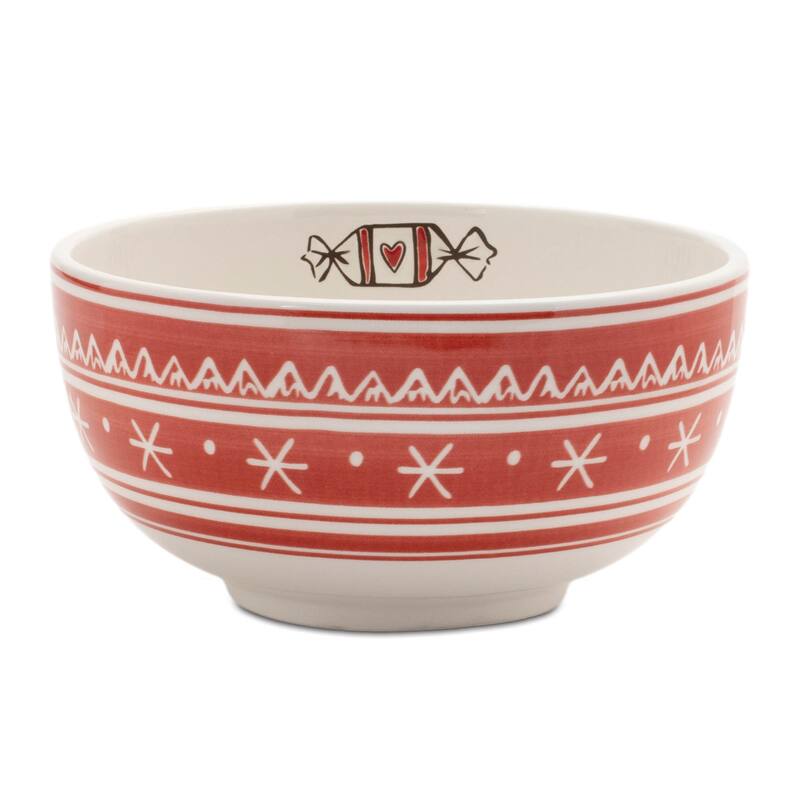 Set of 4 Ceramic Santa Candy Bowls with Red White Stripes and Snowflake Peppermint Designs for Holiday Parties
