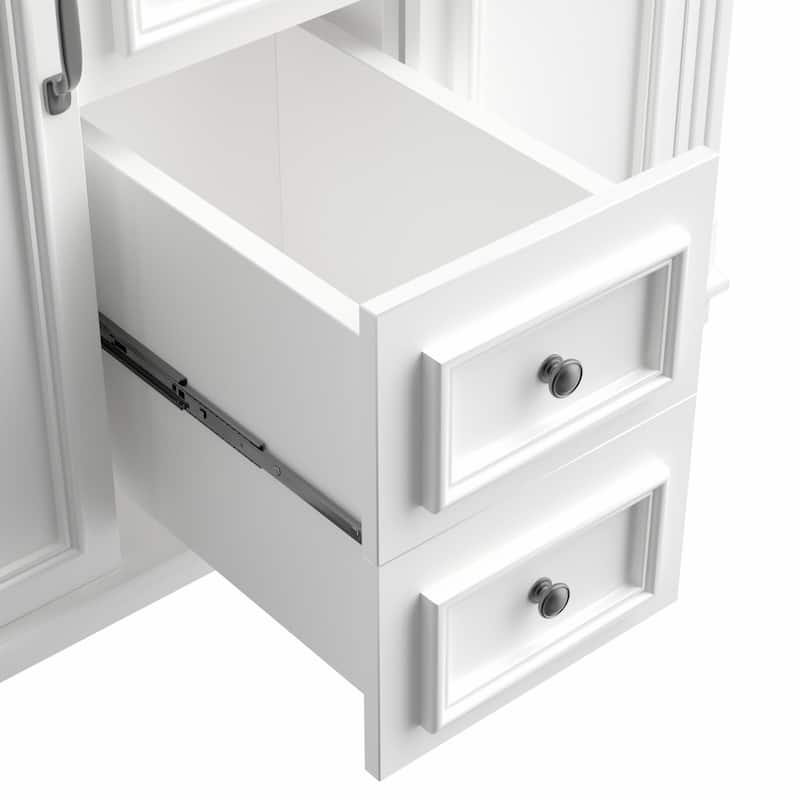 36'' Modern White Bathroom Vanity with Top Sink, Mirror Cabinet