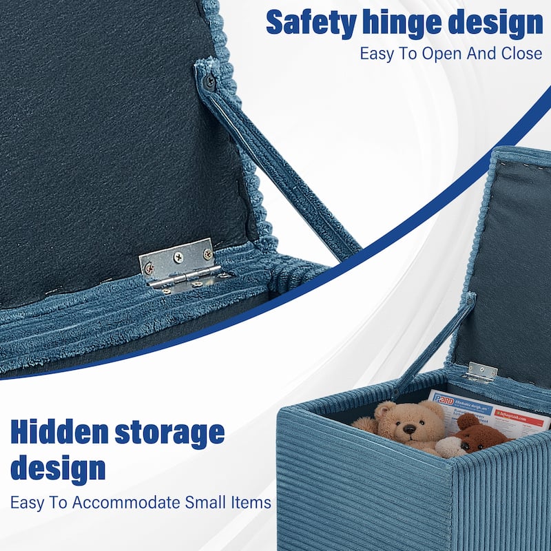 16.5"D X 16.5"W Corduroy Square Fliip Top Storage Small Ottoman Footstool for Living Room & Bedroom