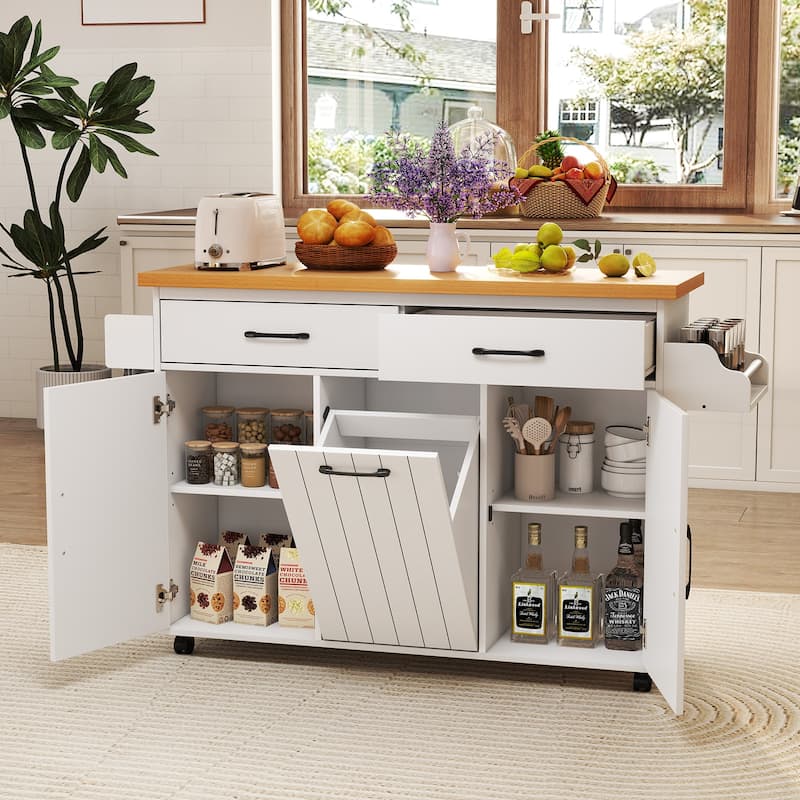 Costway Rolling Kitchen Island Kitchen Cart with Tilt-out Trash - See Details