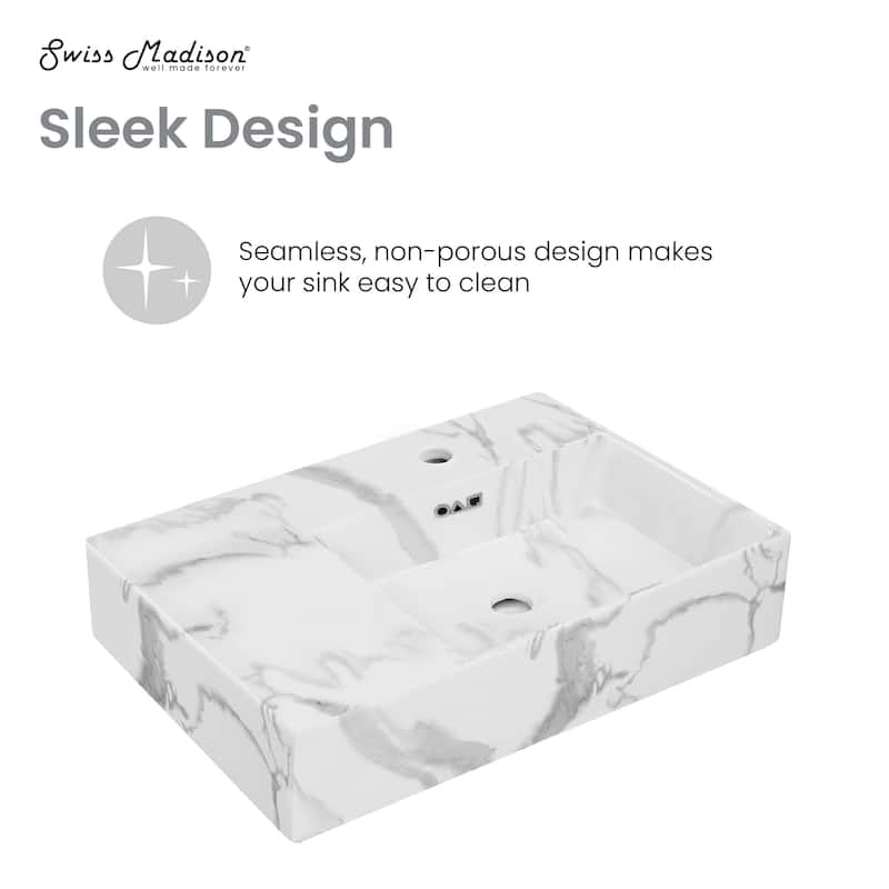 Angers 24" Right Side Faucet Wall-Mount Bathroom Sink In White Marble - 23.63" x 16.13" 5.75"