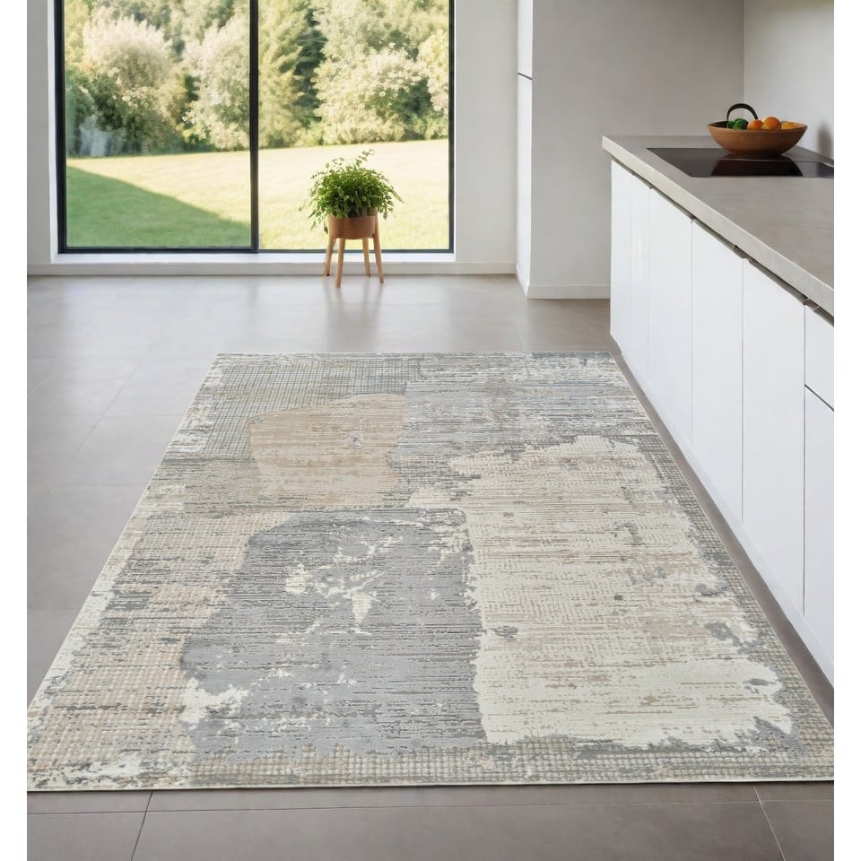 Bibiz Distressed Abstract Modern Stain Resistant Woven Area Rug By HomeRoots
