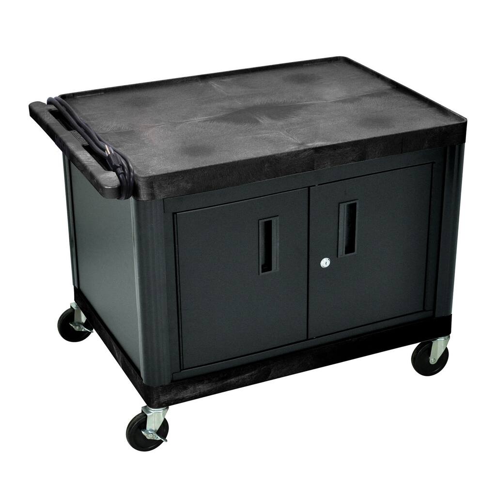 Luxor Mobile Black Presentation AV Utility Cart with 2 Storage Shelf/ Locking Cabinet'/ Electric/ 4-