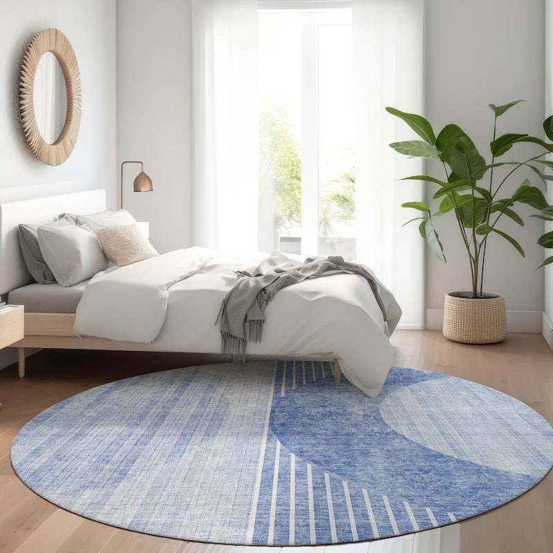 Machine Washable Indoor/ Outdoor Chantille Contemporary Geo Rug - Blue - 8' x 8'