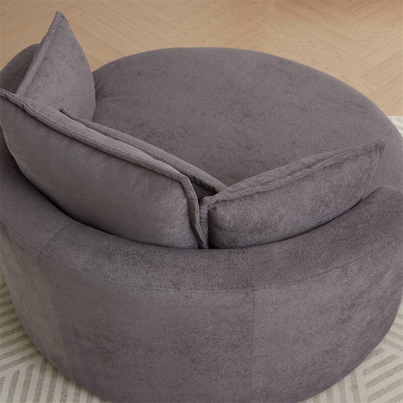 52" Swivel Fabric Big Round Chair with Storage Ottoman and Pillows