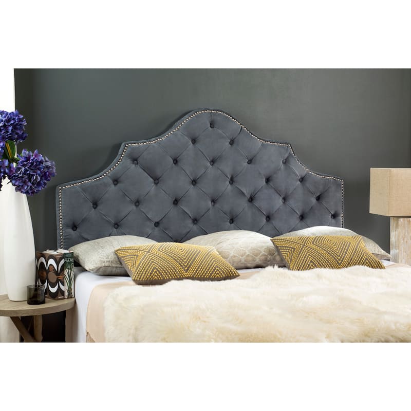 SAFAVIEH Eboni Linen Upholstered Tufted Headboard - Silver Nailhead (King)
