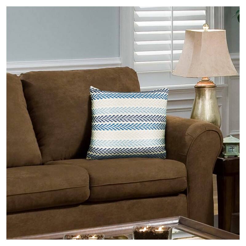 Handwoven Coastal Chevron Throw Pillows - 18" - Blue and Cream - Set of 2