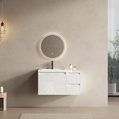 Float Mounting Bathroom Vanity With Resin Sink