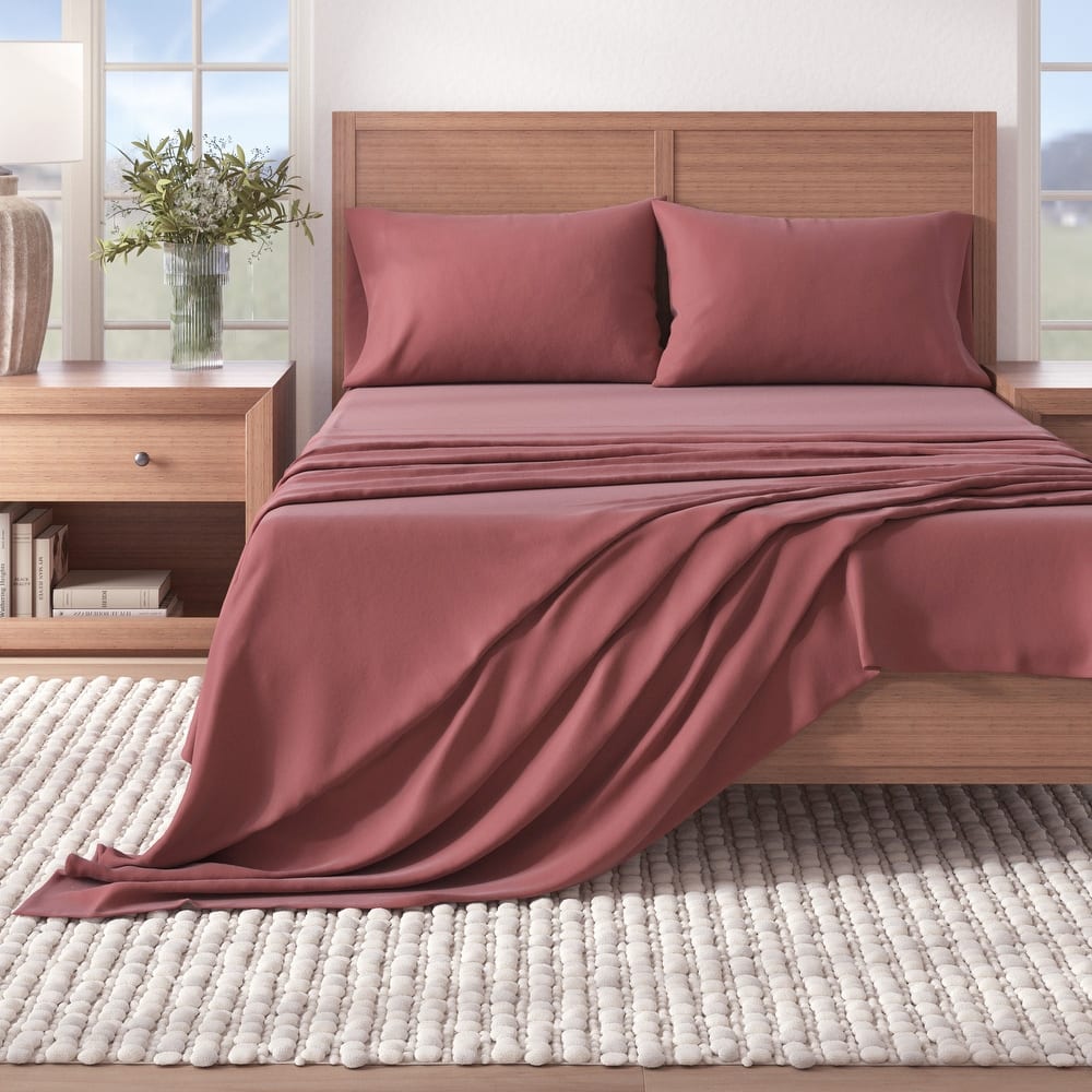 Linery & Co. Turkish Cotton Double-Brushed Solid Color Flannel Bed Sheet Set