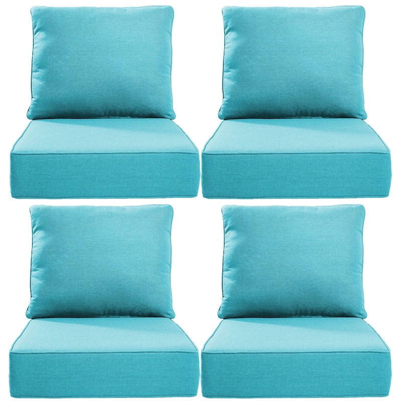 Gymojoy 24"x24"x6" Thick Cushions & Pillows Set - Deep Seat Indoor/Outdoor Water & Fade Resistant - Pale Blue - Four Sets