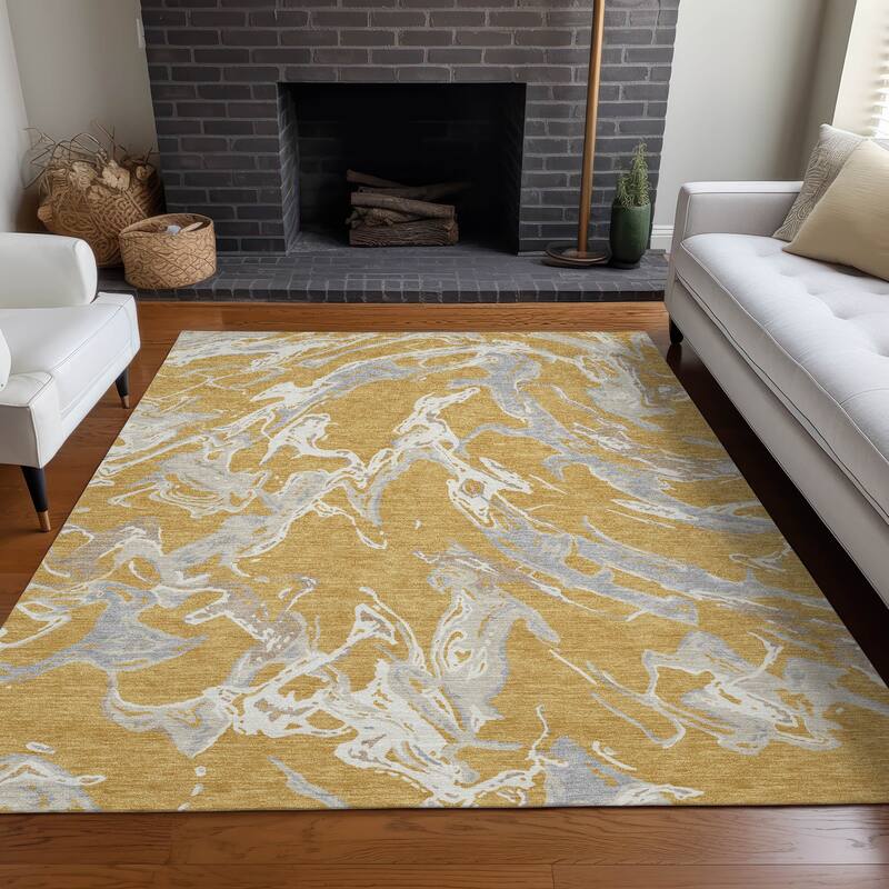 Machine Washable Indoor/ Outdoor Modern Wave Chantille Rug