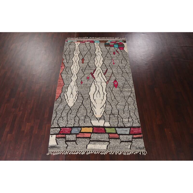 Abstract Modern Moroccan Oriental Area Rug Hand-knotted Wool Carpet - 5'11" x 10'7"