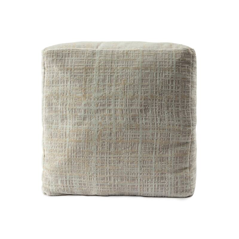 Abstract Geometric Square Pouf Ottoman - 18" - Beige and Ivory
