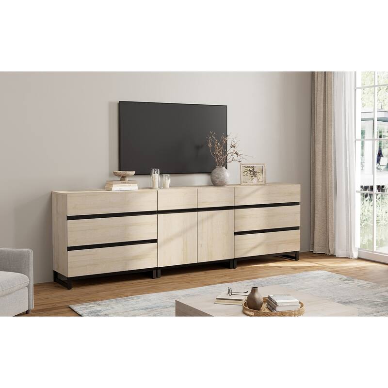 Modern TV Stand for TVs up to 100 inch, 3 in 1 TV Console with Adjustable Shelf and 6 Drawers, Media Console
