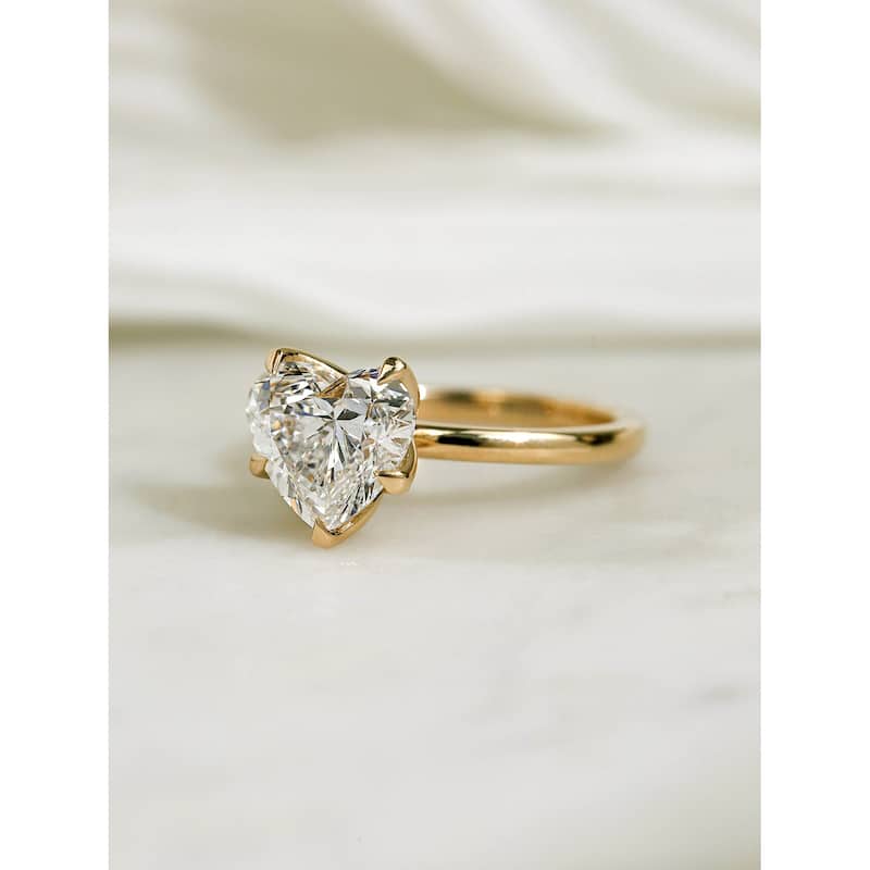 Kobelli 3 Carat Lab Grown Diamond Certified 14k Solid Gold Heart Solitaire Comfort Fit Clover Engagement Ring (EF/VS)